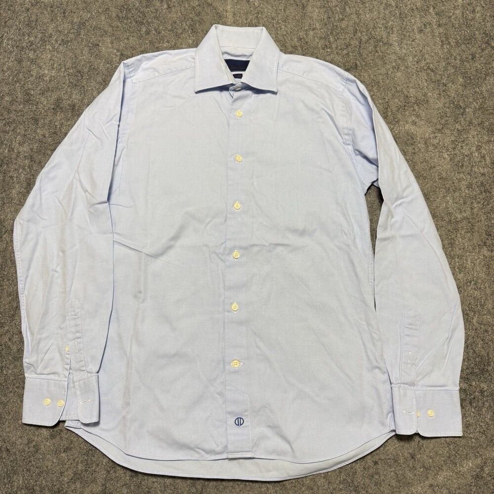 David Donahue Mens Sz 16.5 34/35 Trim Fit Dress Shirt Light Blue Textured